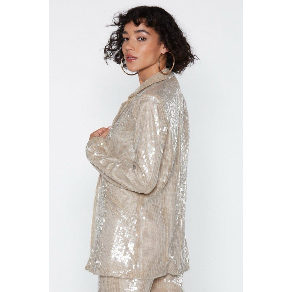 Nasty Gal Champagne Sequin Blazer Party Open Front Size US 2 Jacket Only - Picture 9 of 11